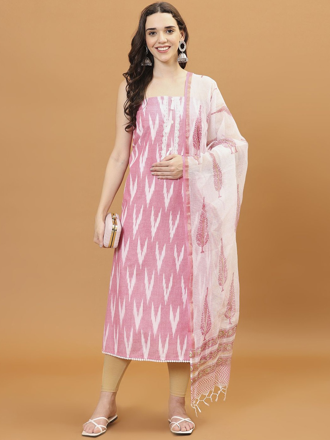 

Meena Bazaar Geometric Printed Unstitched Dress Material, Pink