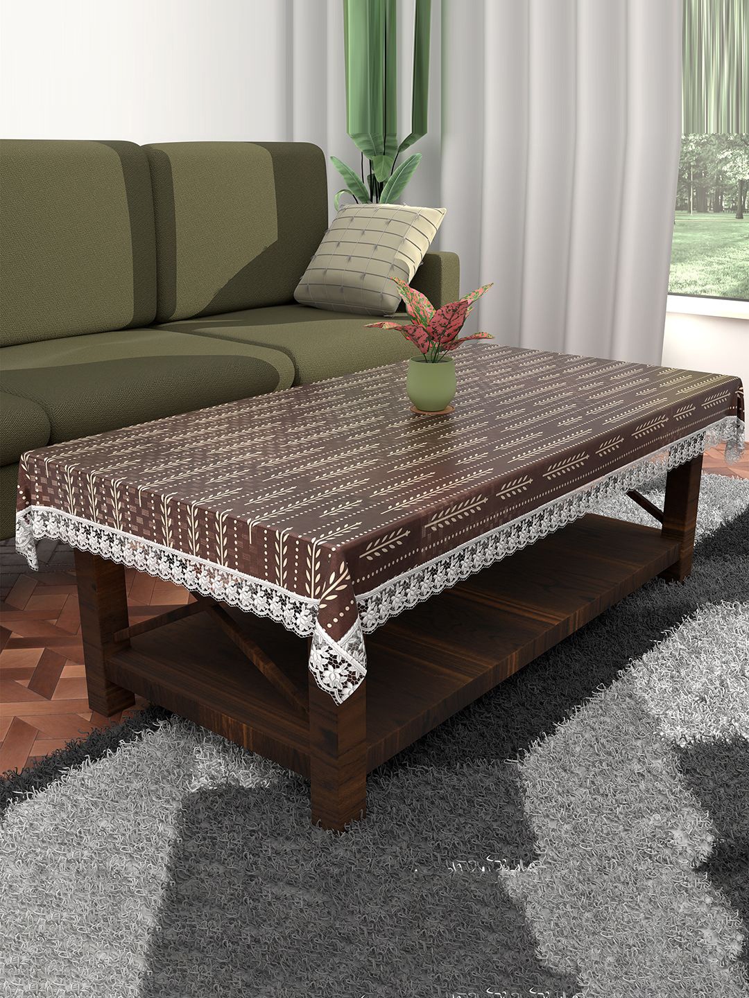 

Kuber Industries Cream & Brown Floral Printed 4-Seater Table Cover