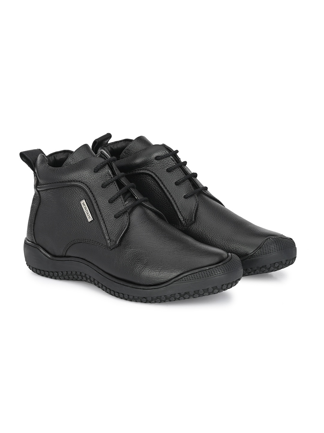 

MONDAIN Men Leather Boat Shoes, Black