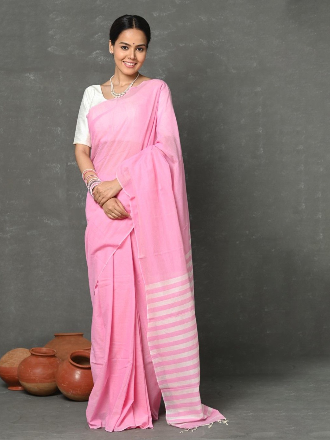 

Very Much Indian Solid Saree With Blouse Piece, Pink