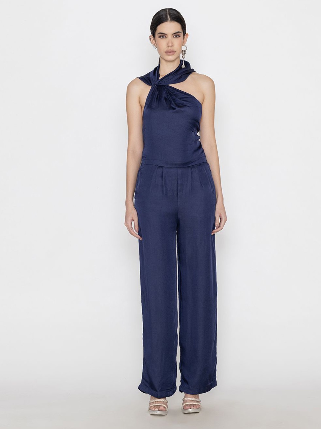 

Contemponari Modal Halter Neck Basic Jumpsuit, Blue