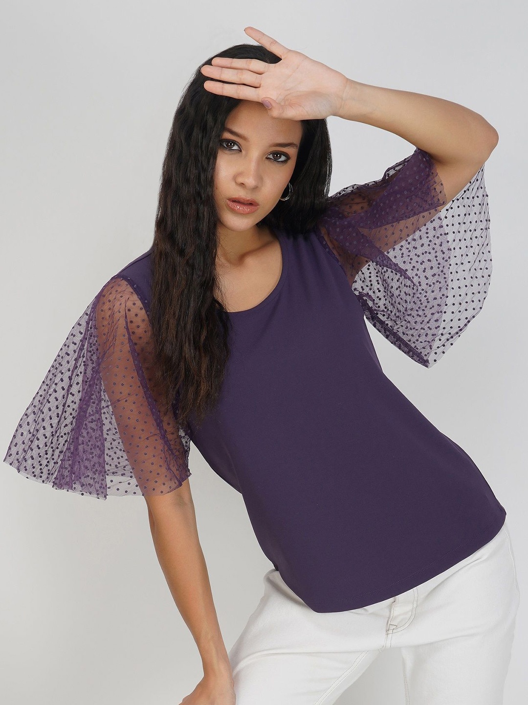 

SAFFE Bell Sleeve Top, Purple