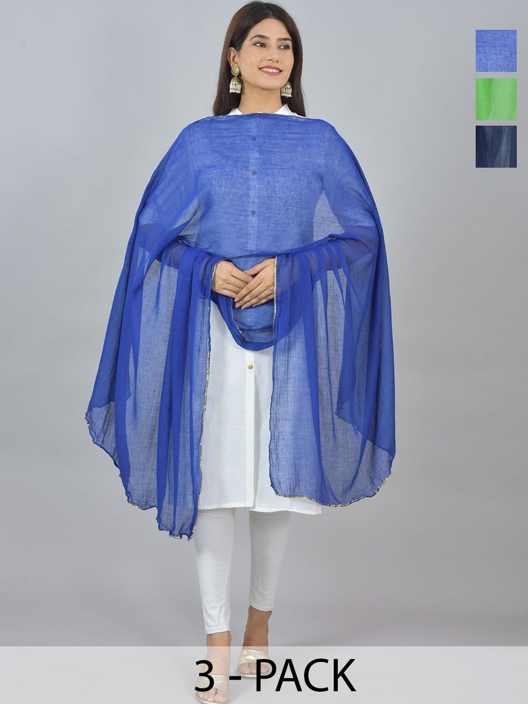 

LA FEMINAE Pack of 3 Pure Cotton Dupattas, Navy blue