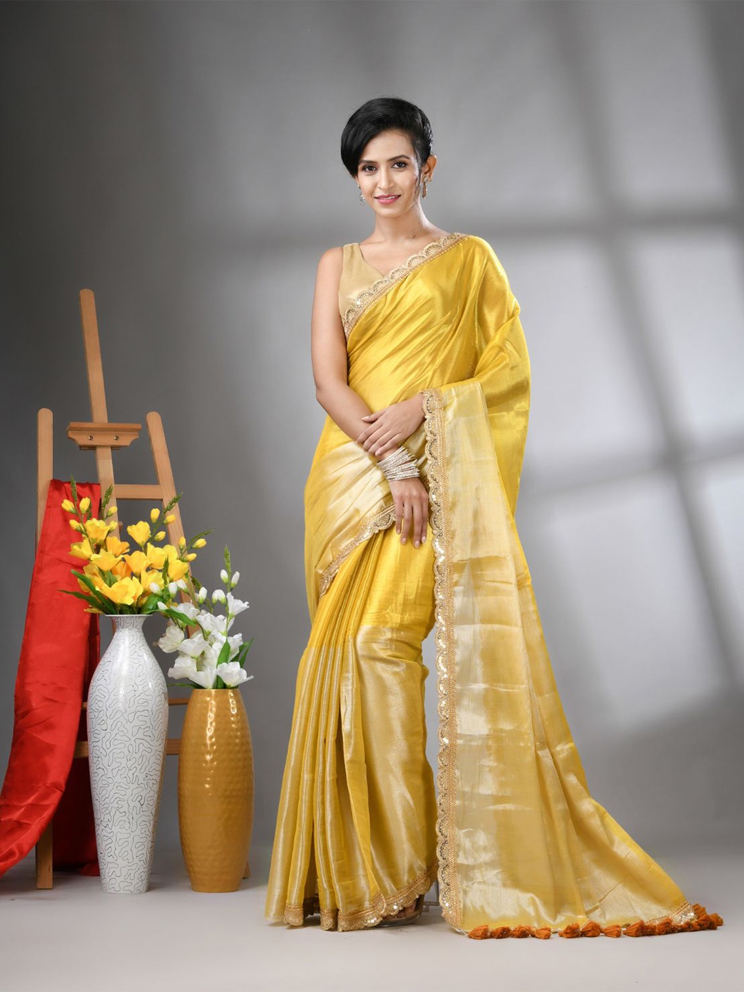 

Charukriti Gotta Patti Tissue Saree, Yellow