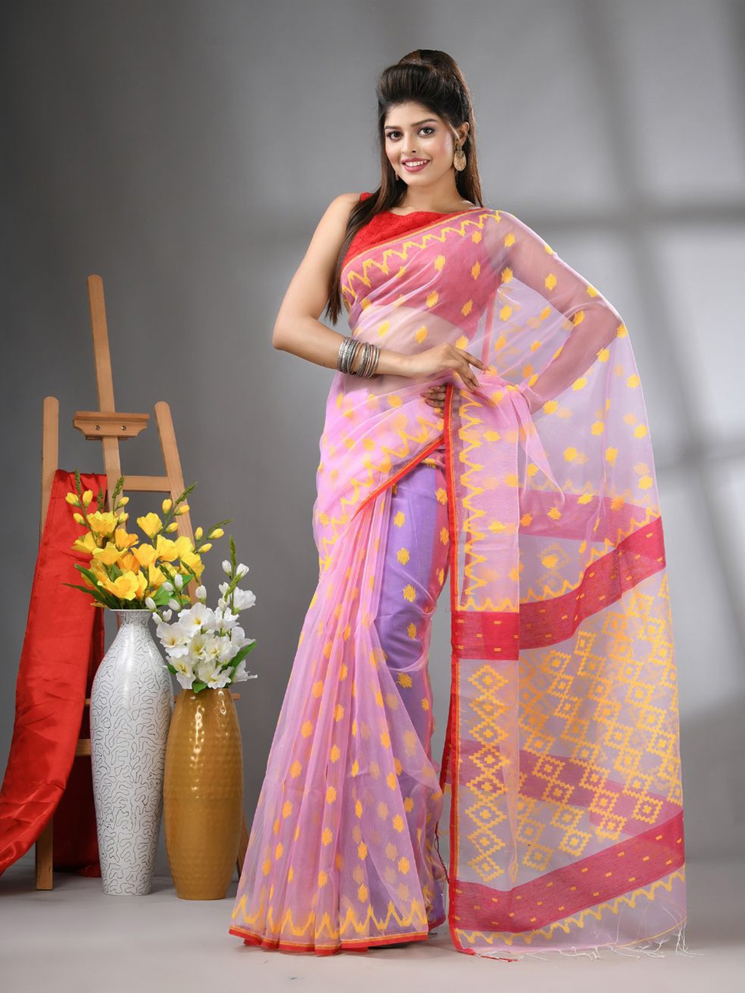 

Charukriti Ethnic Motifs Pure Silk Saree, Lavender