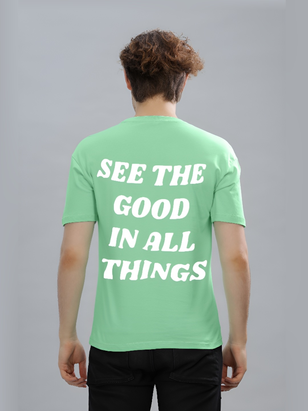 

FALTU.CO Men Typography Printed Round Neck Pure Cotton Oversized T-shirt, Sea green