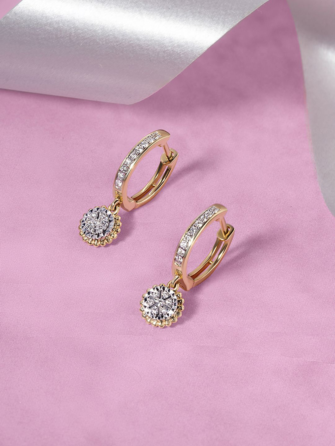 

Mia by Tanishq 14 KT Dazzling Chic Gold & Diamond Hoop Women Earrings - 2.849g, Yellow