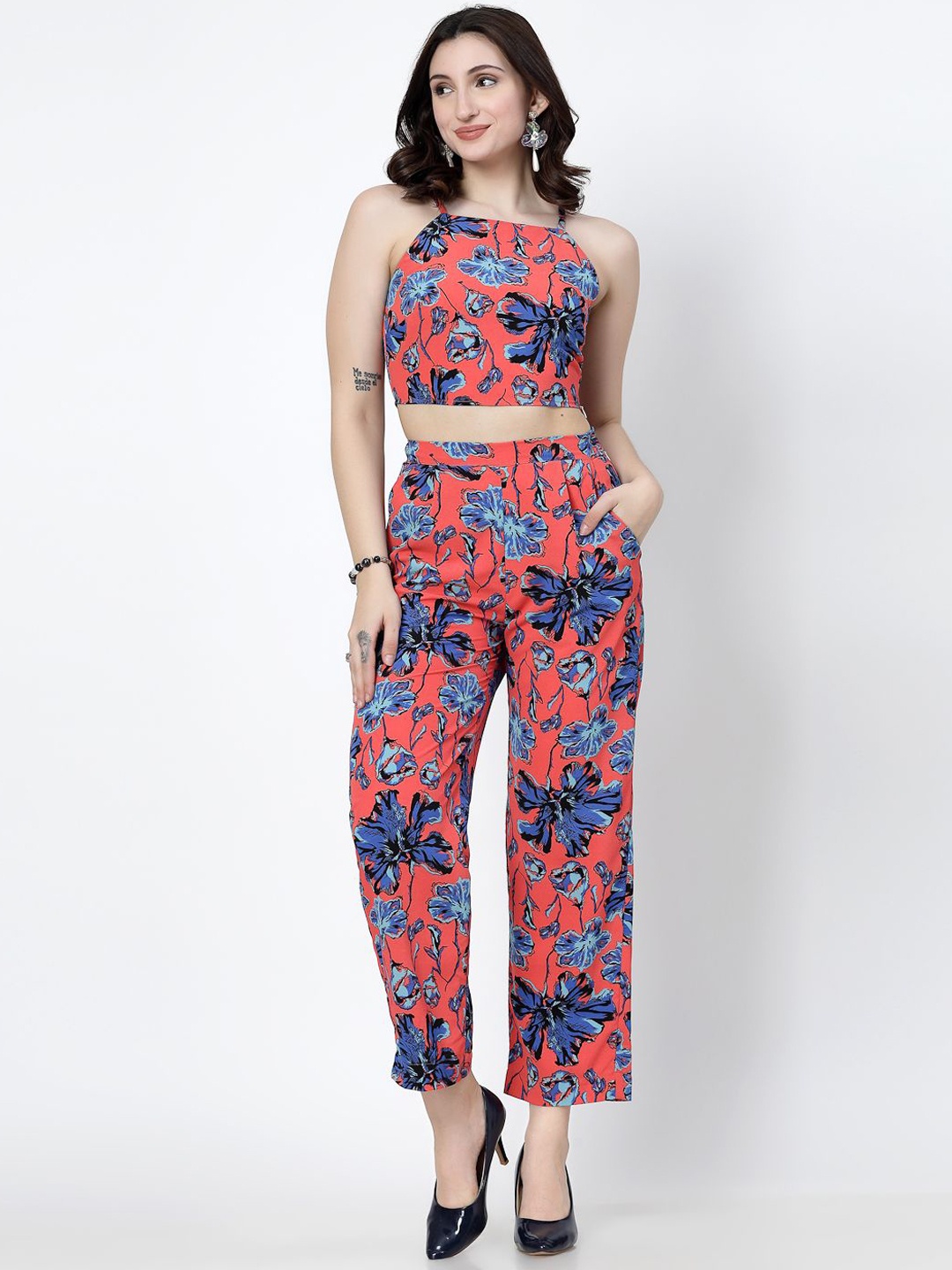 

COSMIC TRIO Floral Printed Top With Trousers, Pink