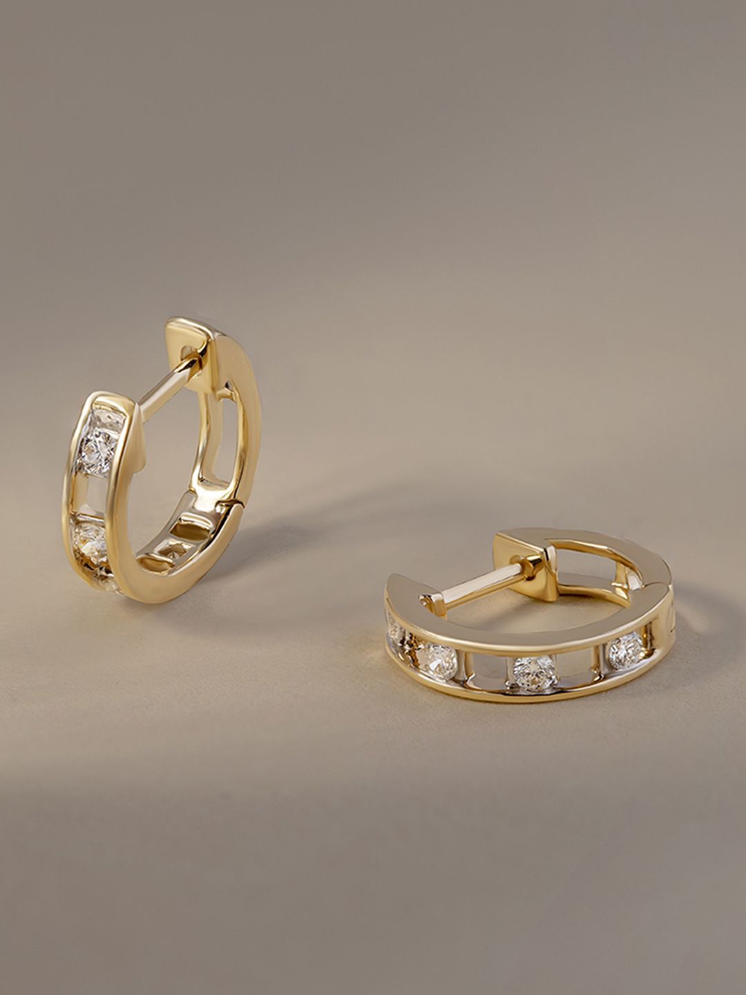 

Mia by Tanishq Women 14 KT Gold Diamond-Studded Hoop Earrings - 1.588g