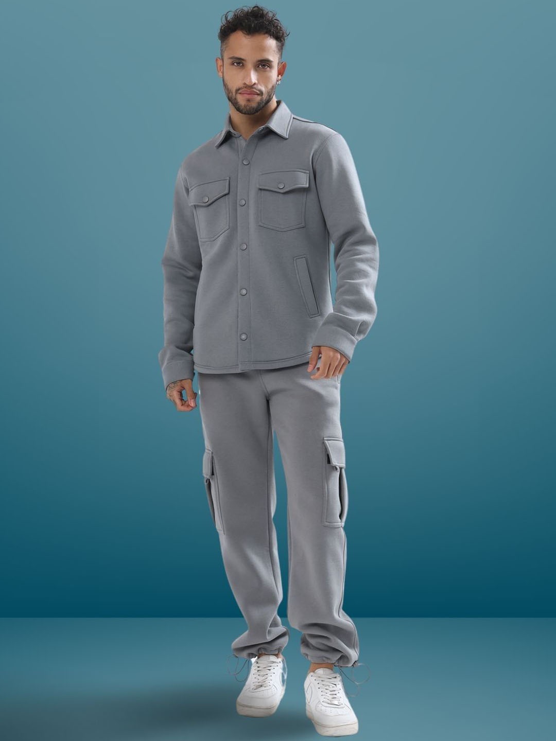 

WEARDUDS Shirt Collar Shirt With Trousers, Grey