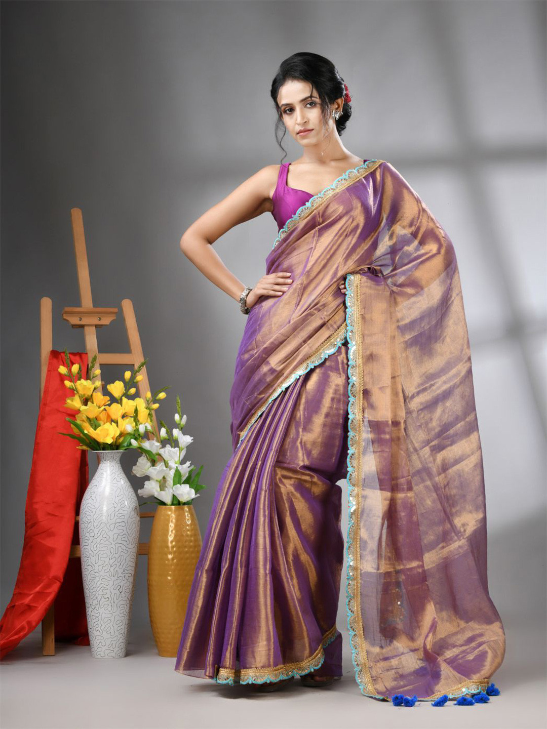 

Charukriti Embroidered Pure Cotton Saree, Purple