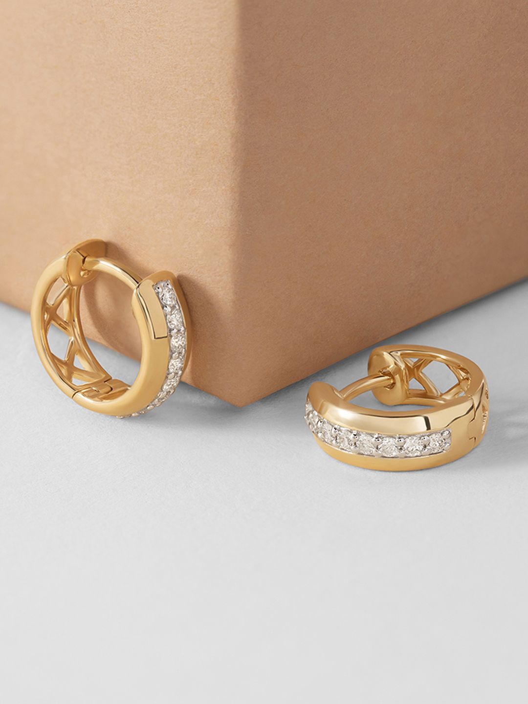 

Mia by Tanishq 14KT Geometric Chic Gold & Diamond Hoop Earrings -3.691g, Yellow