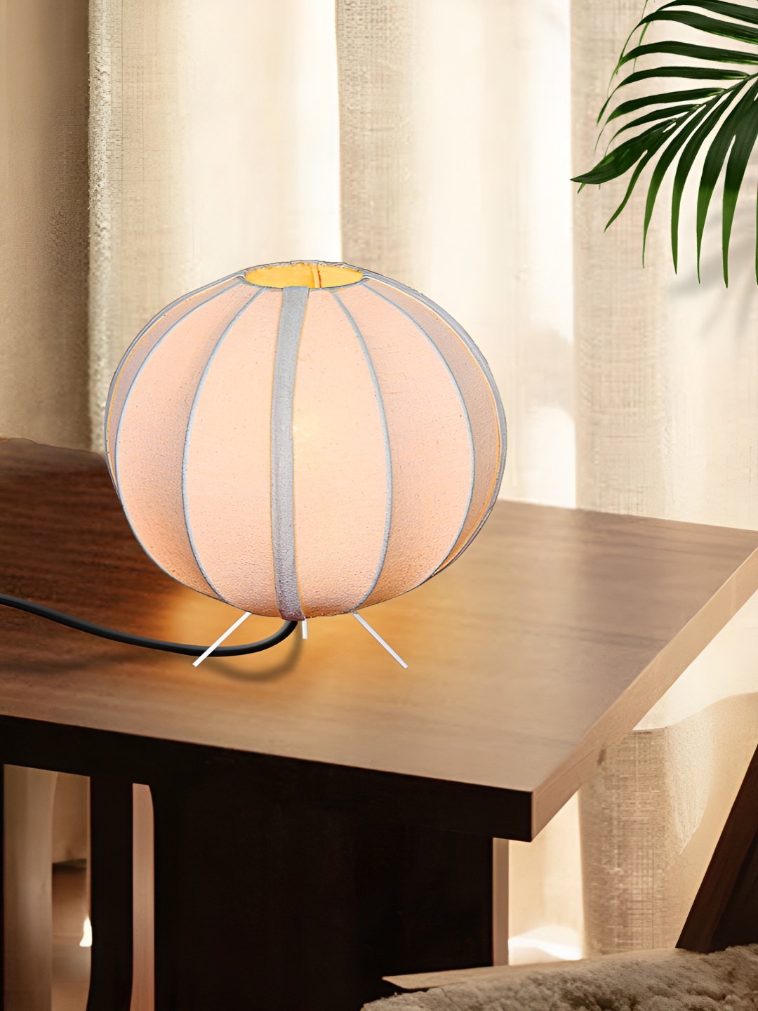 

Homesake White Wood Industrial Spherical Silk Fabric Table Lamp