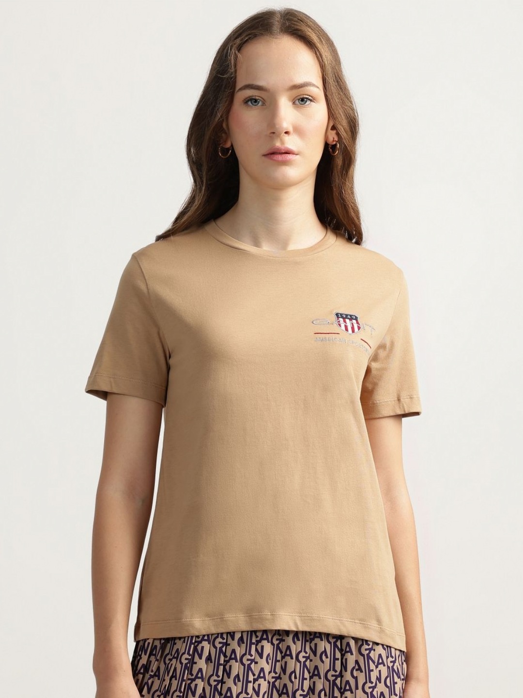 

GANT Women Typography Printed Round Neck Cotton T-shirt, Beige