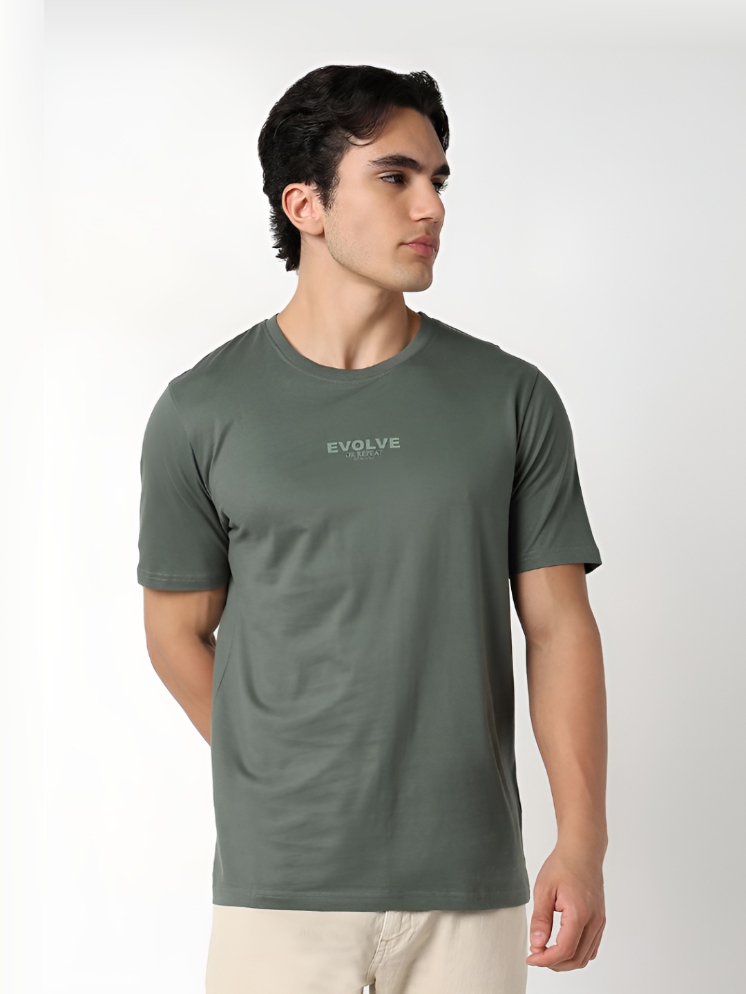 

R&B Men Typography Printed Round Neck Cotton T-shirt, Grey