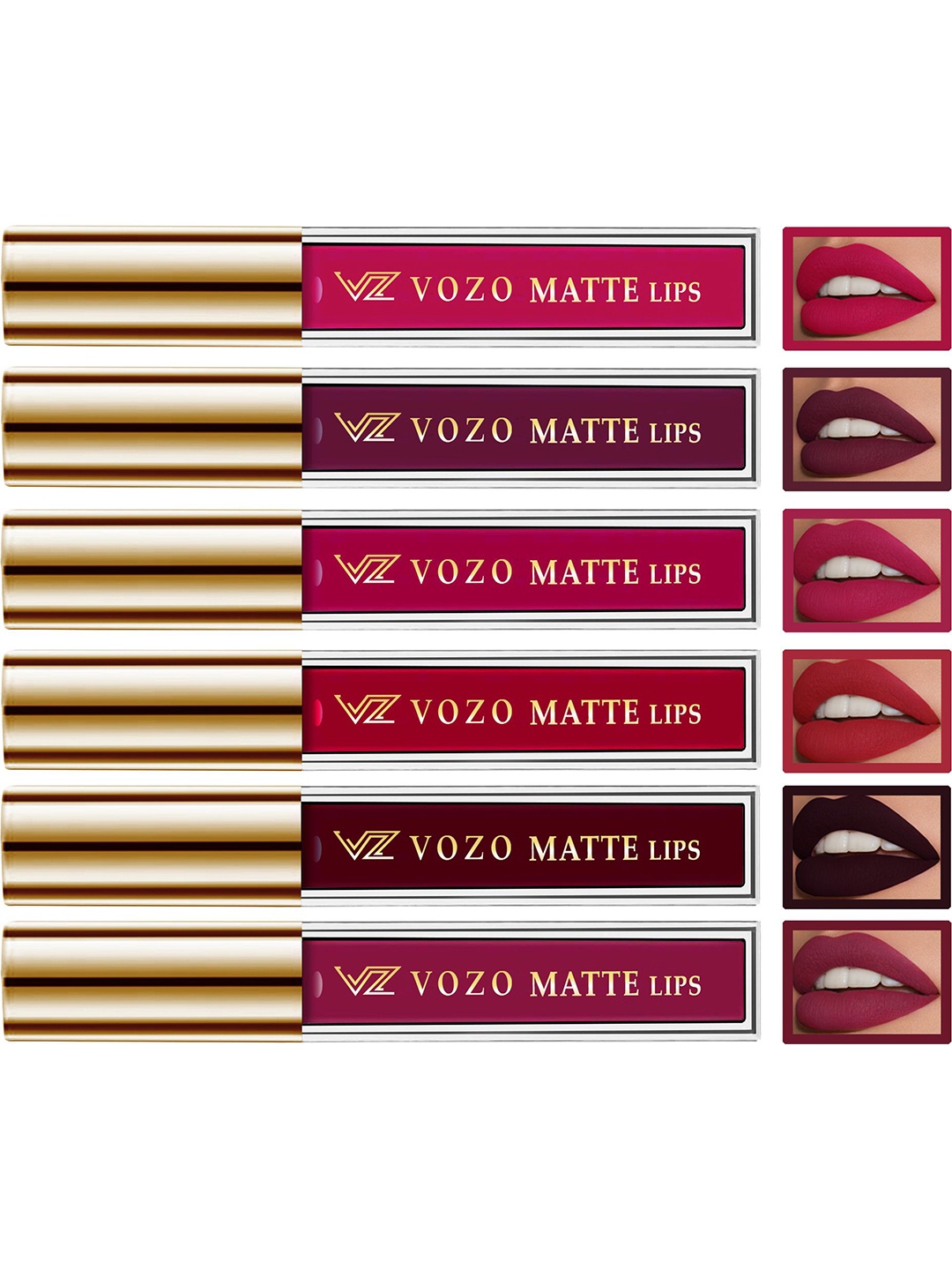 

VOZO Set Of 6 Velvety Smooth Matte Liquid Lipstick-4ml Each-101-103-104-105-201-204, Red