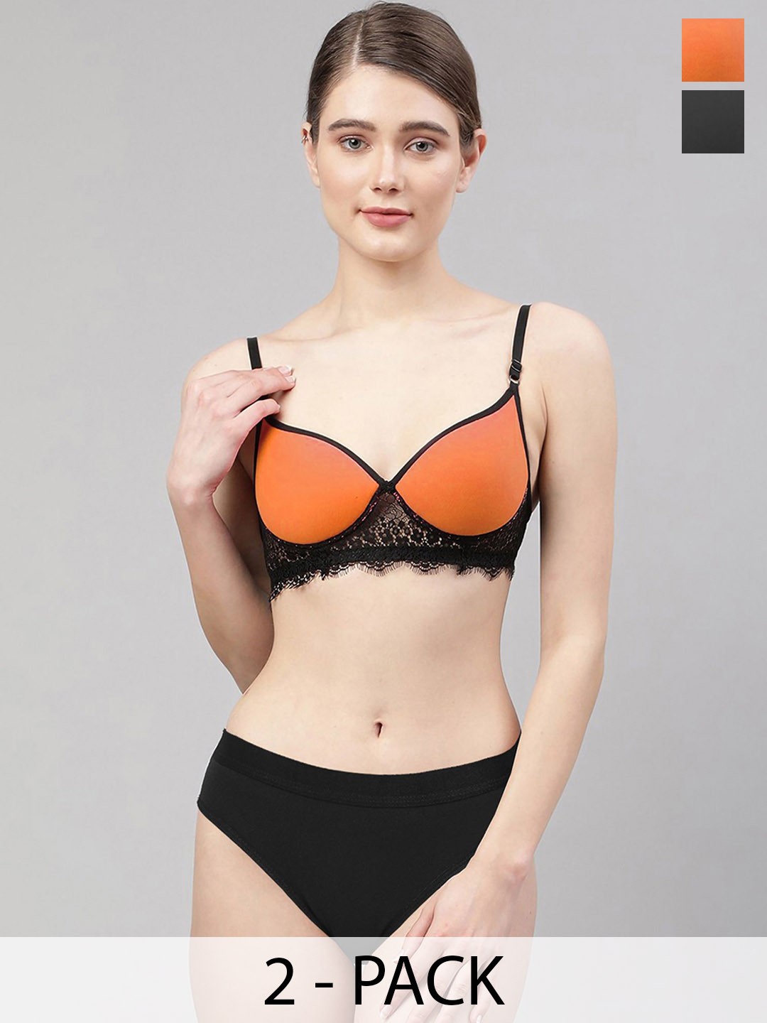 

AROUSY Pack Of 3 Self Design Lingerie Set-A_Cupri Set2-Pink,Black, Orange