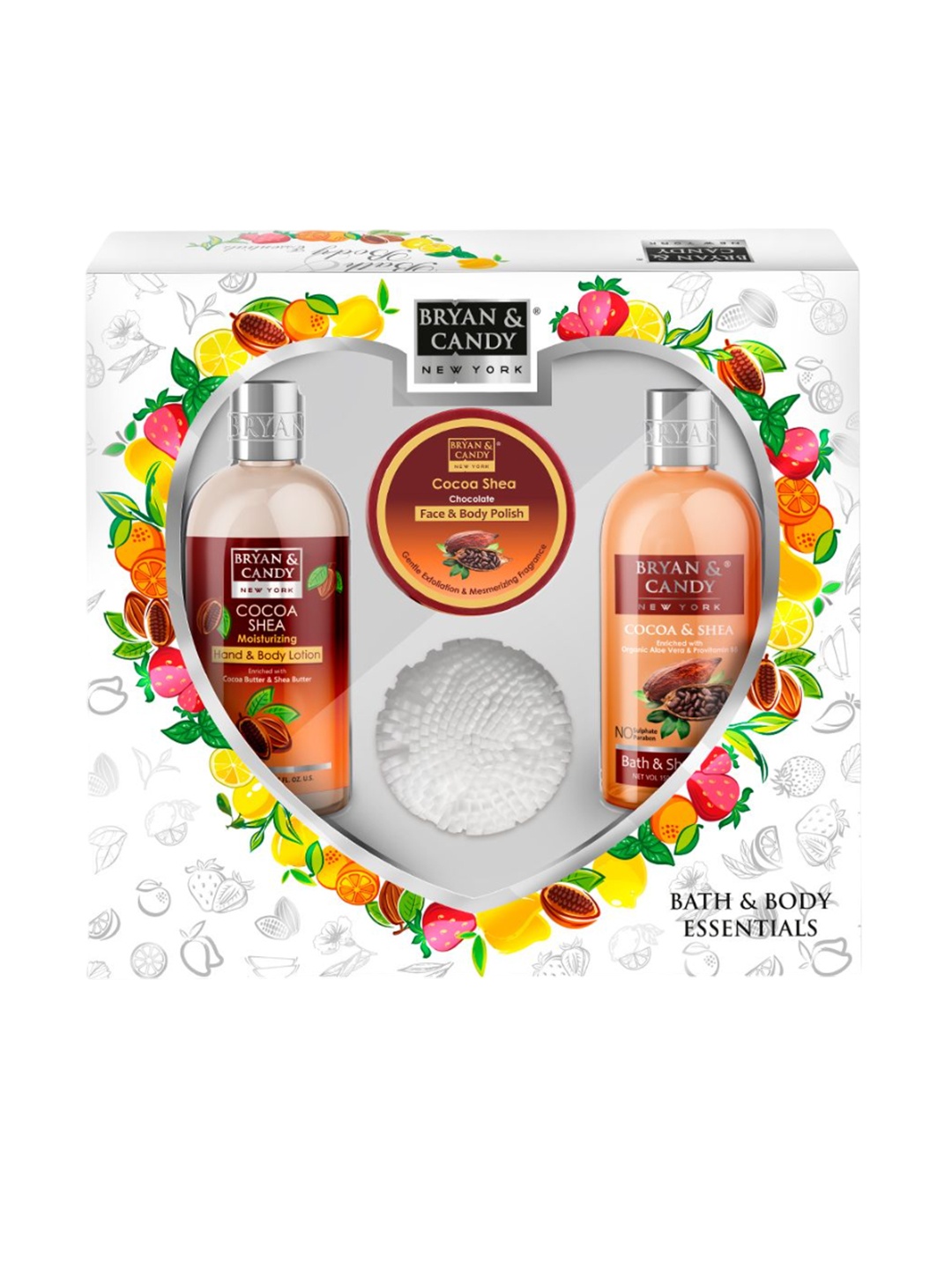 

BRYAN & CANDY NEW YORK Cocoa Shea Shower Gel, Body Lotion, Face & Body Polish & Loofah, White