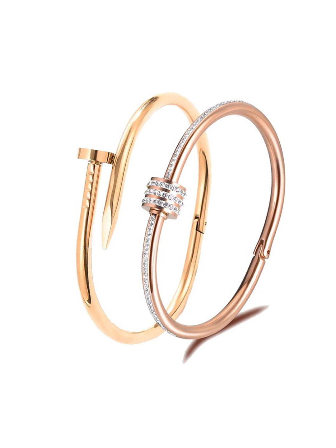 

MEENAZ Set Of 2 Gold-Plated Stainless Steel Anti Tarnish Stone Studded Kada Bracelets