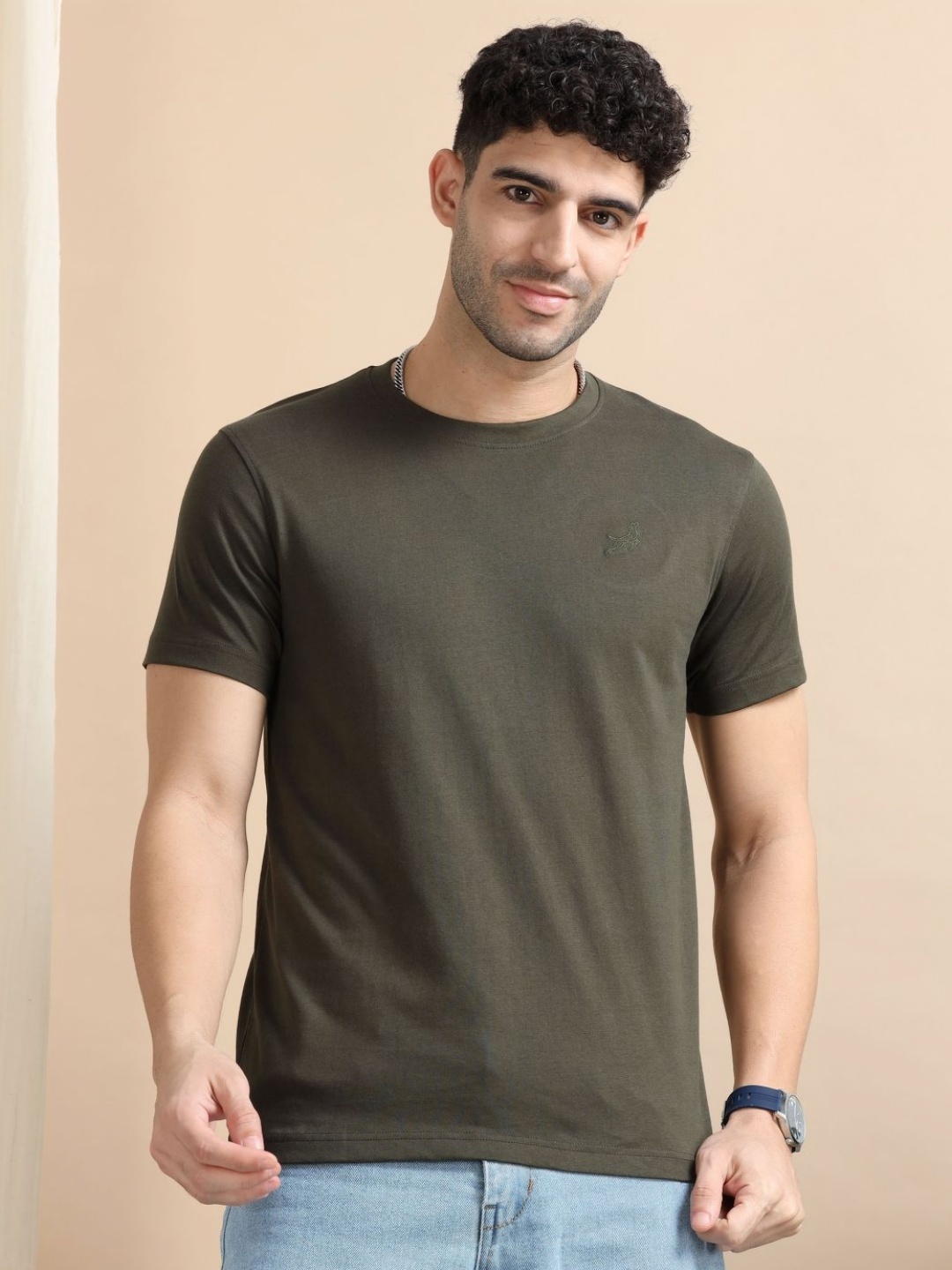 

Dogi Verg Men Solid Round Neck Cotton Slim Fit T-shirt, Olive