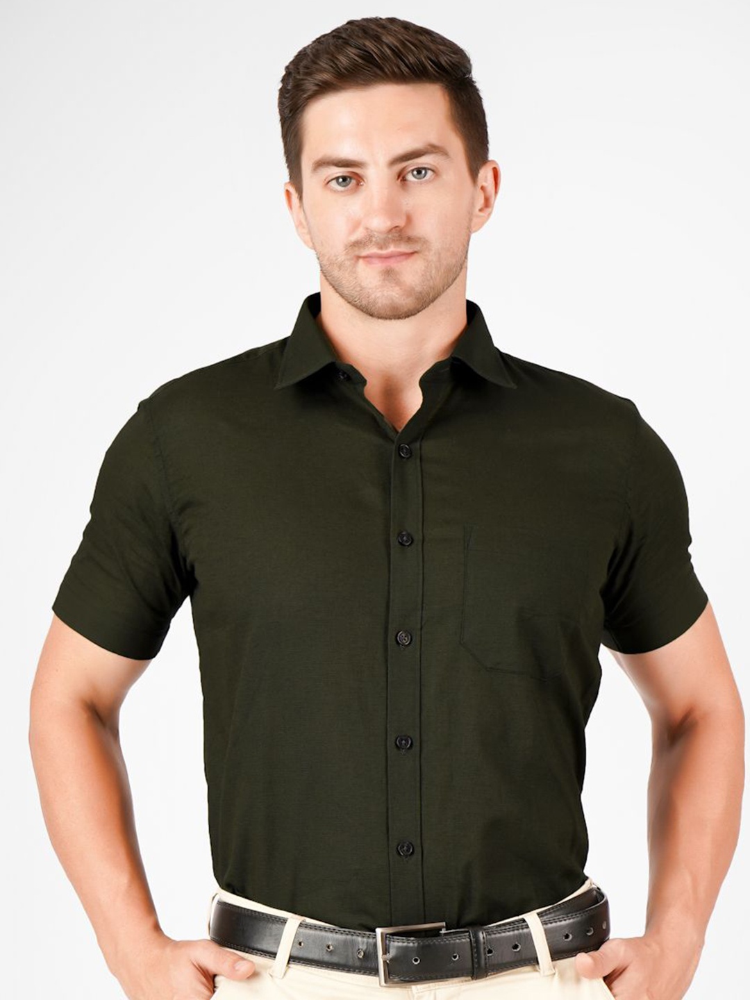 

DESIGN UP Men Classic Slim Fit Opaque Formal Shirt, Green