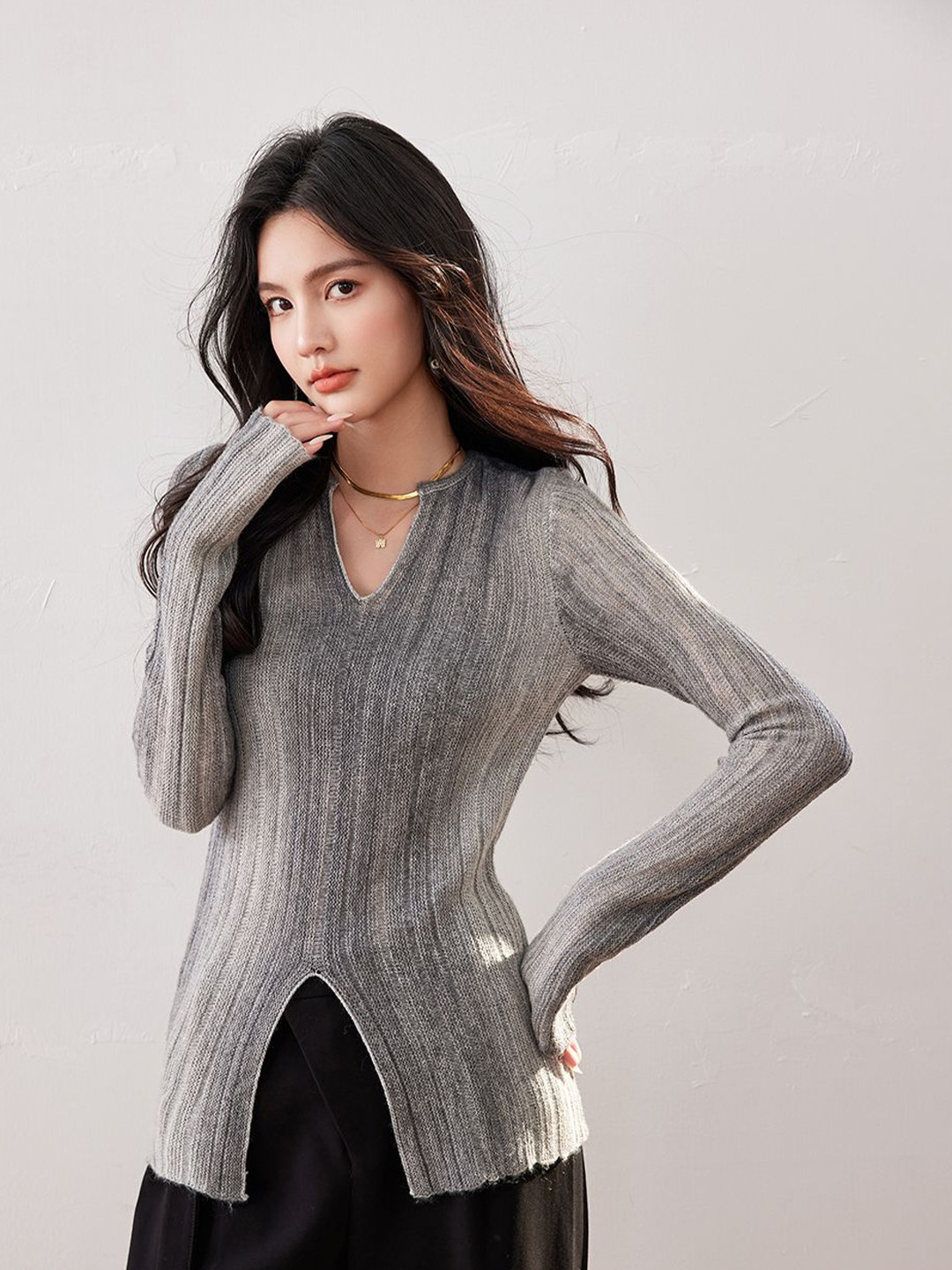 

JC Collection Women Longline Pullover, Grey