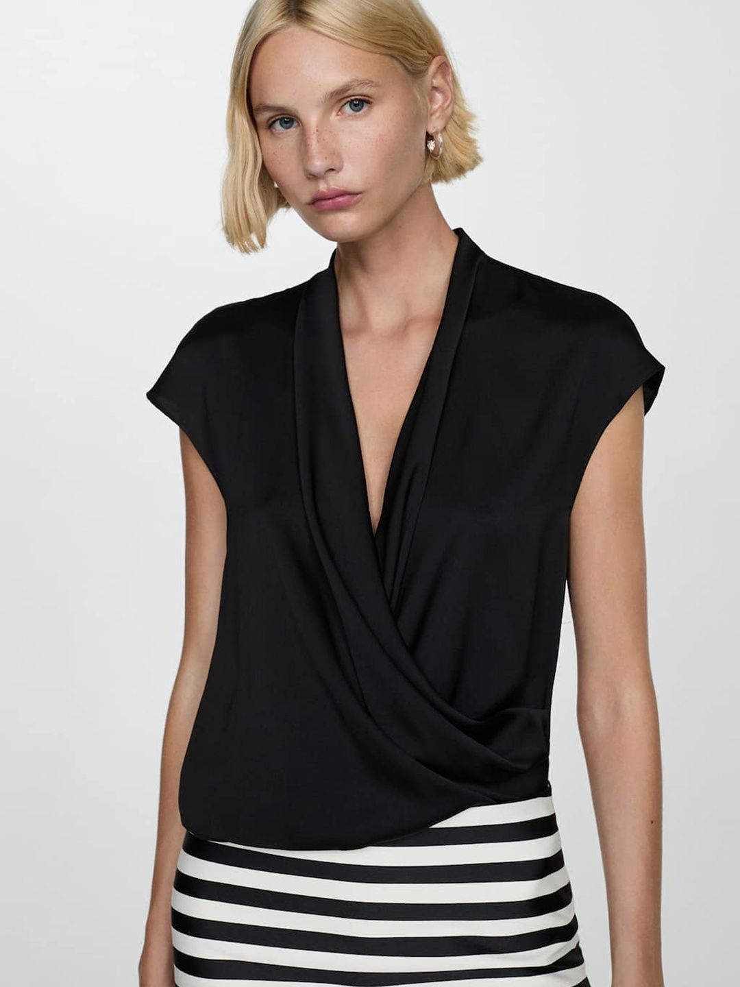 

MANGO Extended Sleeves Wrap Top, Black