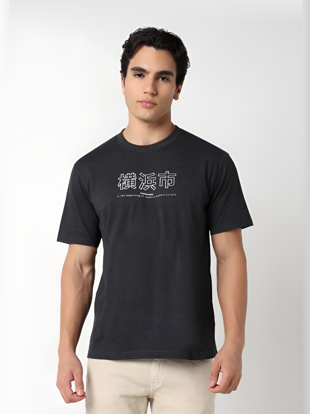 

R&B Men Typography Printed Round Neck Cotton T-shirt, Grey