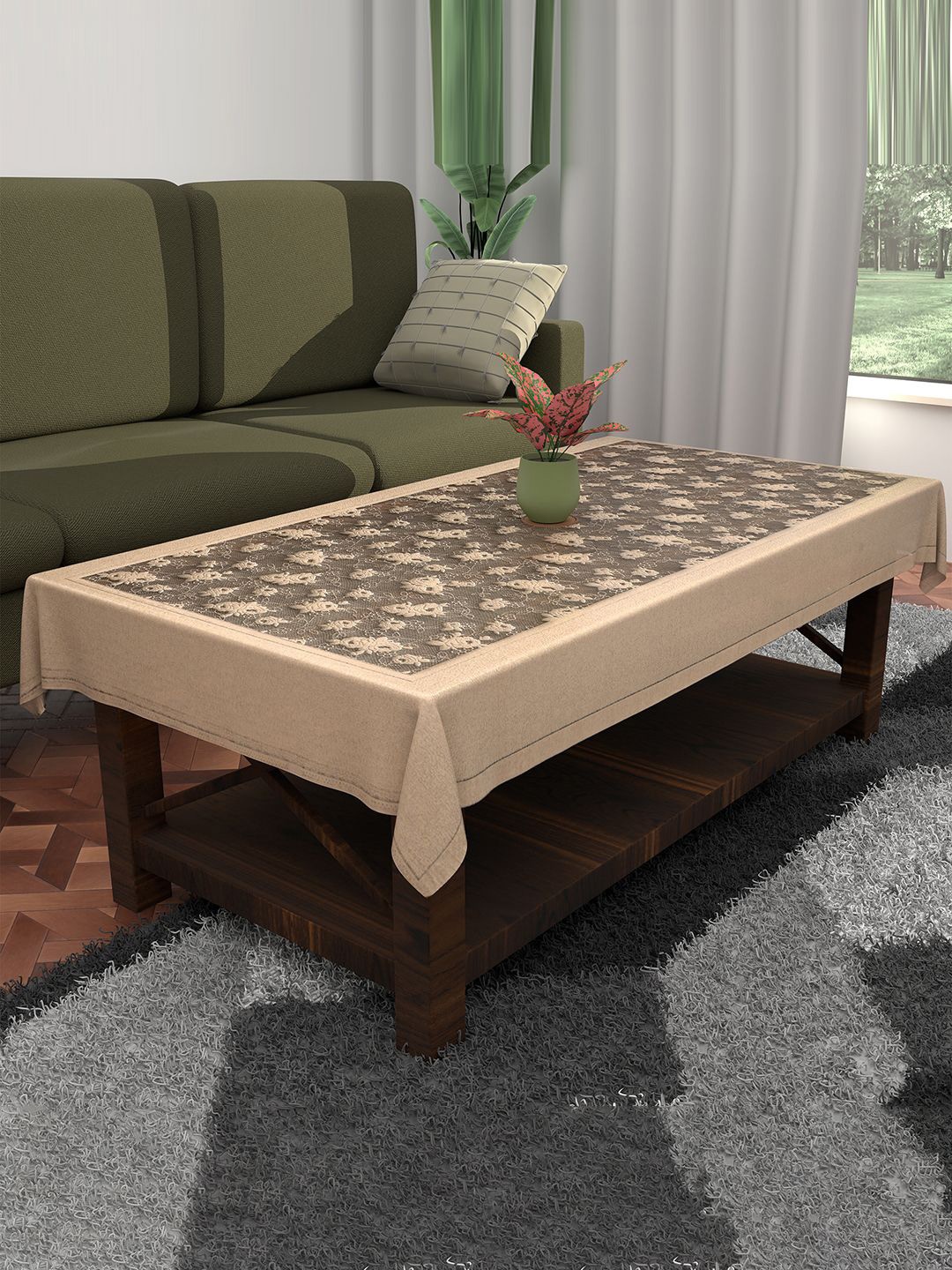 

Kuber Industries Camel Brown Floral Printed Cotton 4-Seater Table Cover