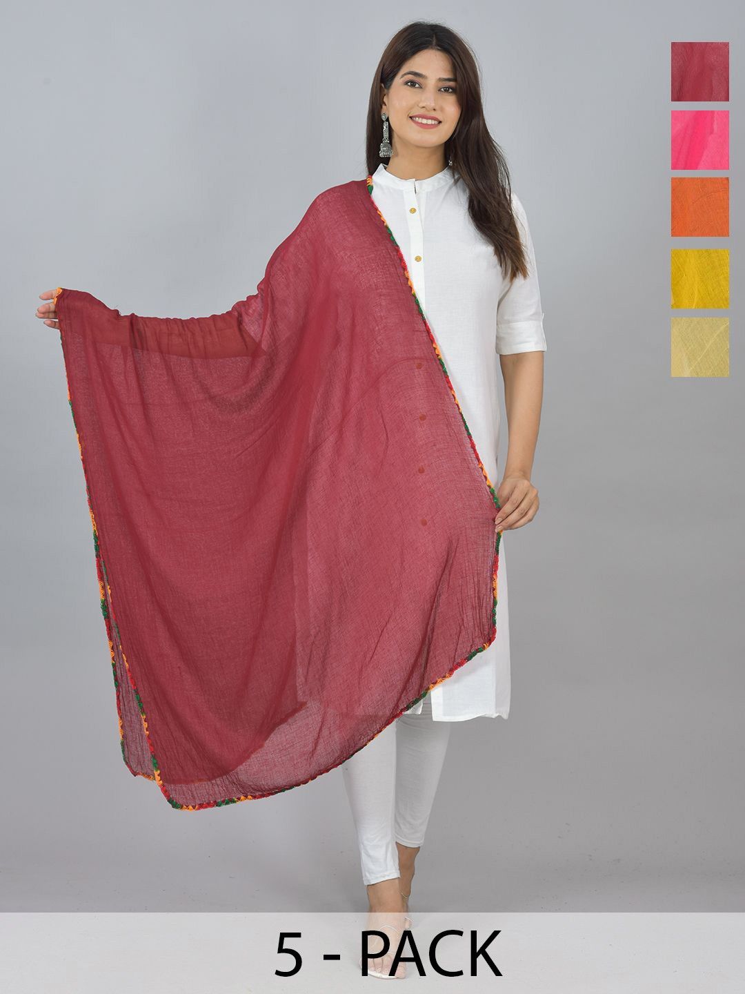 

LA FEMINAE Pack of 6 Pure Cotton Dupatta, Yellow