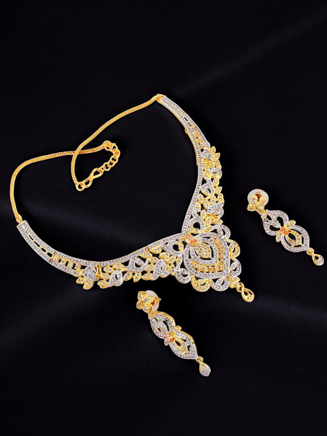 

LUCKY JEWELLERY 18K Gold-Plated American Diamond Studded Jewellery Set