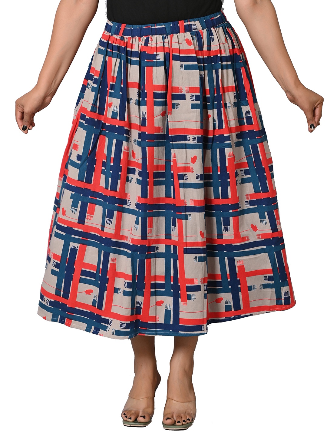 

Cloth Bites Printed Cotton Midi Flared Skirt, Blue