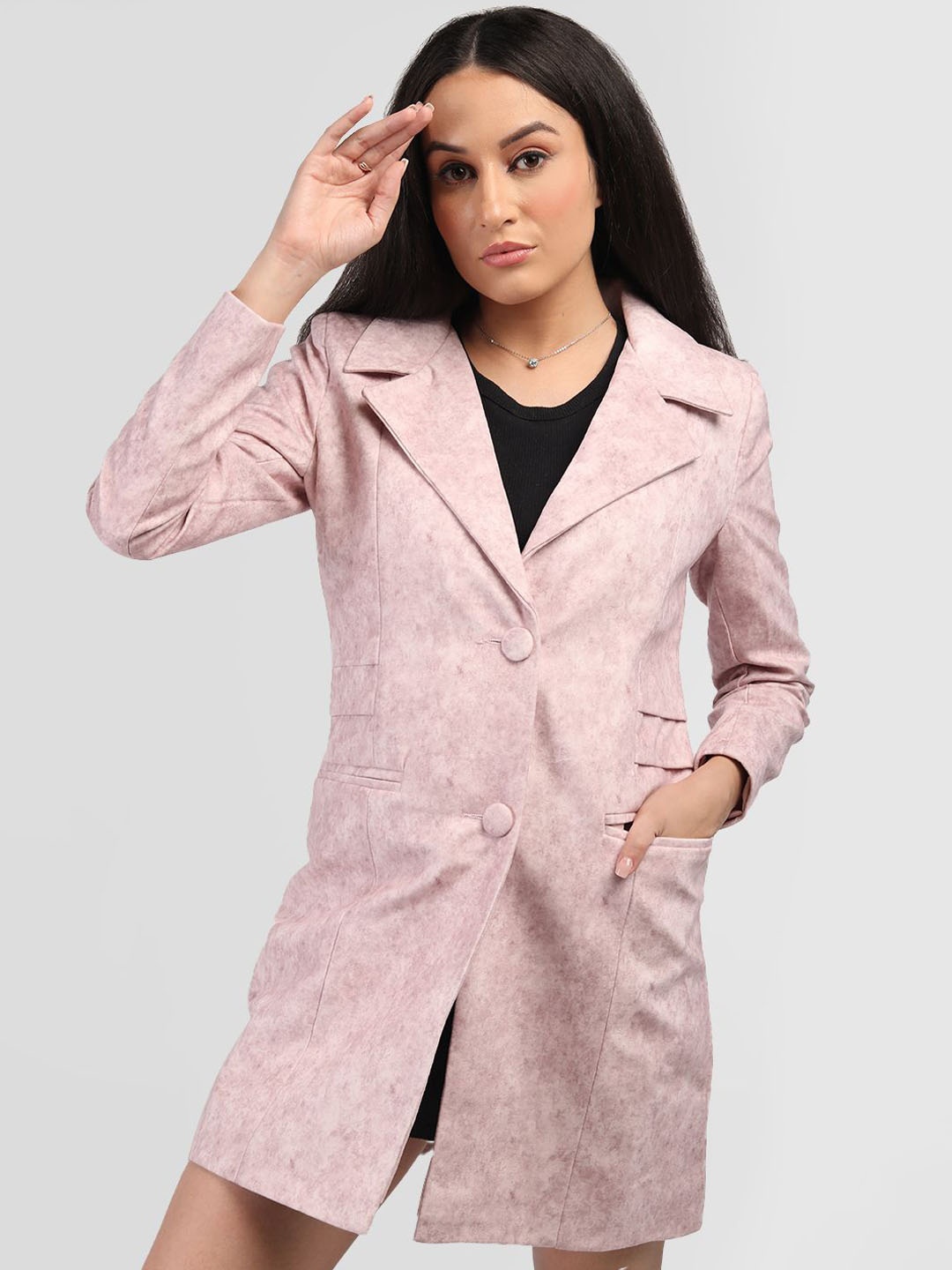 

HONNETE Women Self Design Single Breasted Trench Coat, Pink