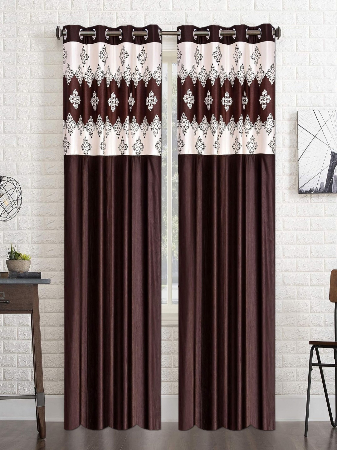 

Lunar Days Brown Set of 2 Floral Room Darkening Long Door Curtain
