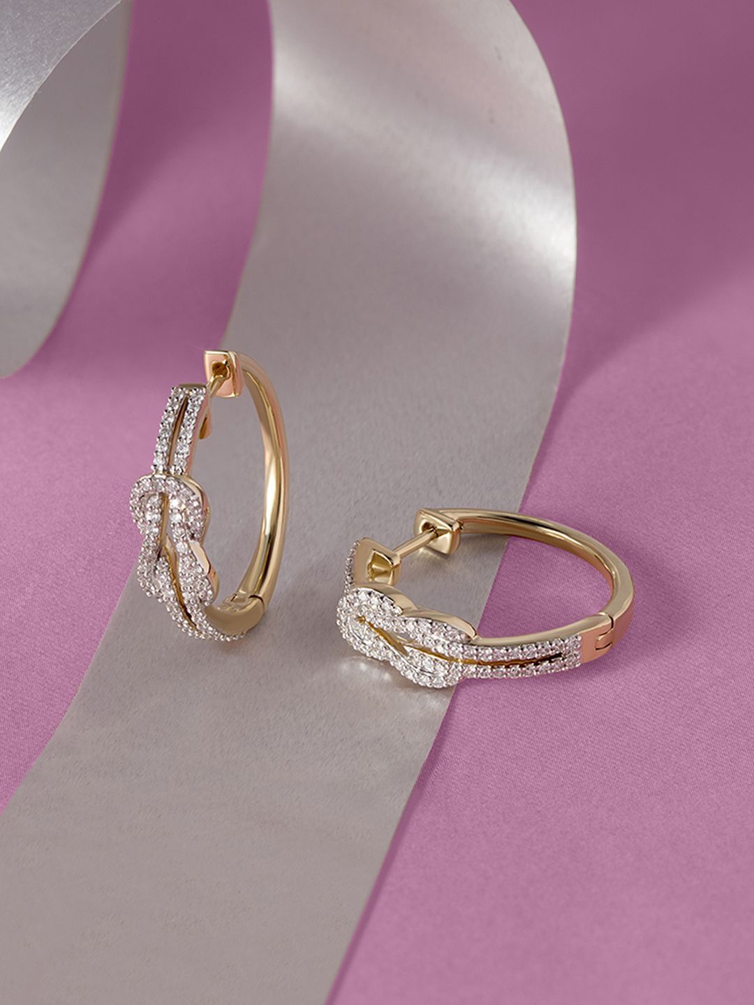

Mia by Tanishq Women 14 KT Gold Diamond-Studded Hoop Earrings - 4.95g