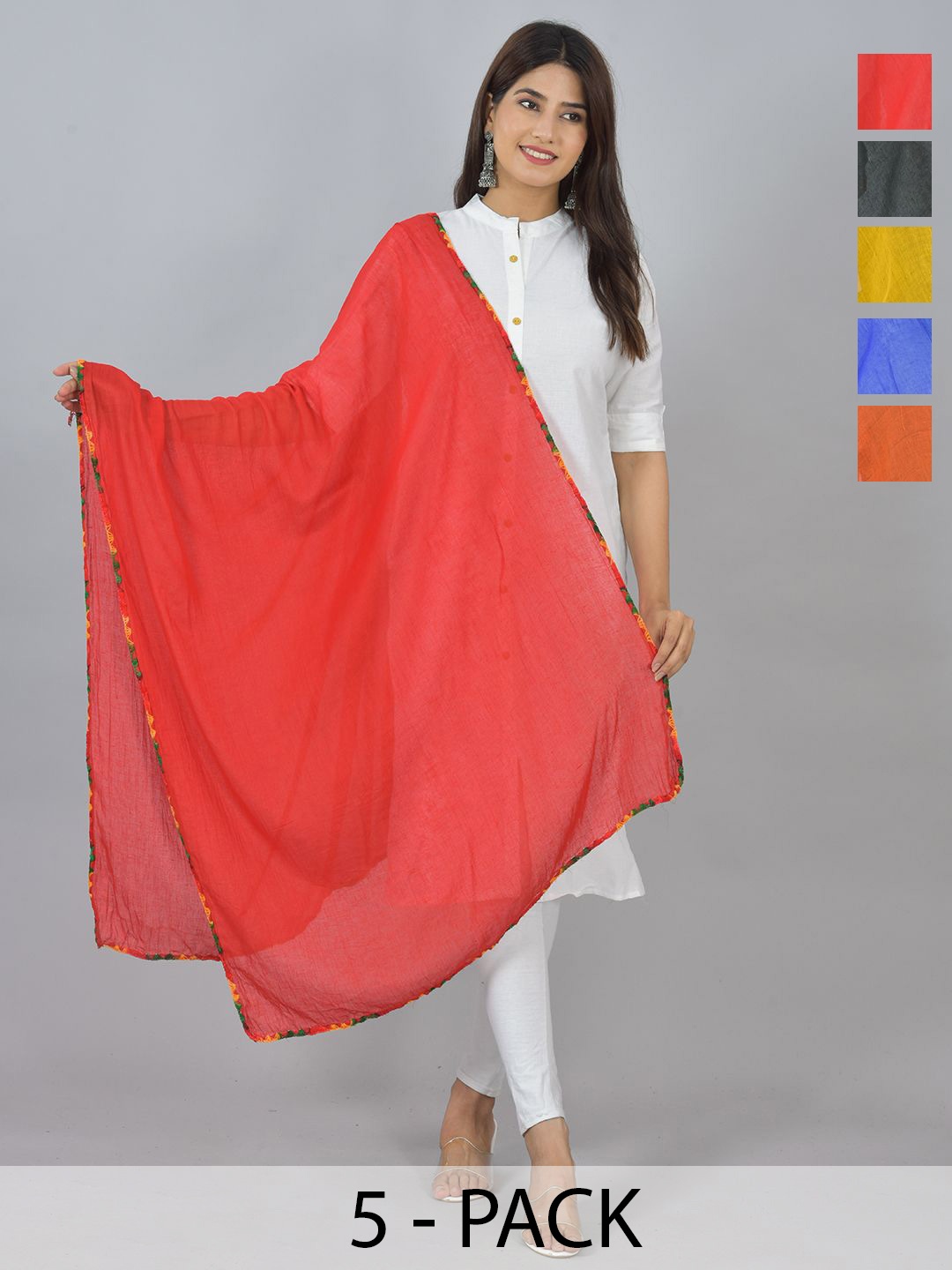 

LA FEMINAE Pack of 5 Pure Cotton Dupatta, Yellow