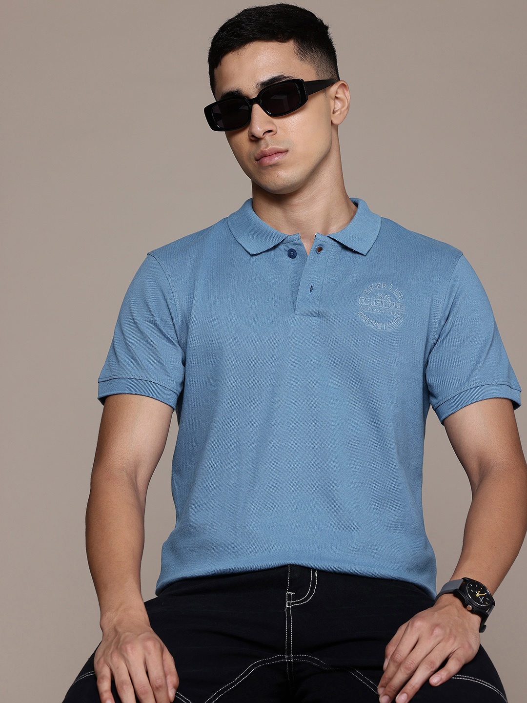 

The Roadster Lifestyle Co. Pure Cotton Polo T-shirt, Blue