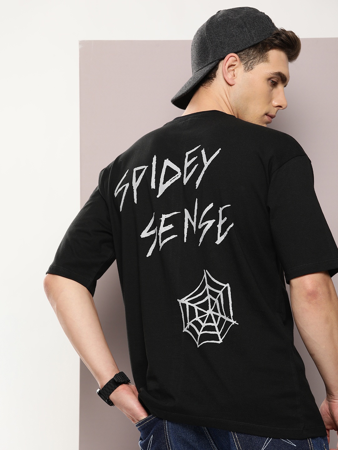 

Kook N Keech Marvel Men Spider-Man Printed Pure Cotton Oversized T-shirt, Black