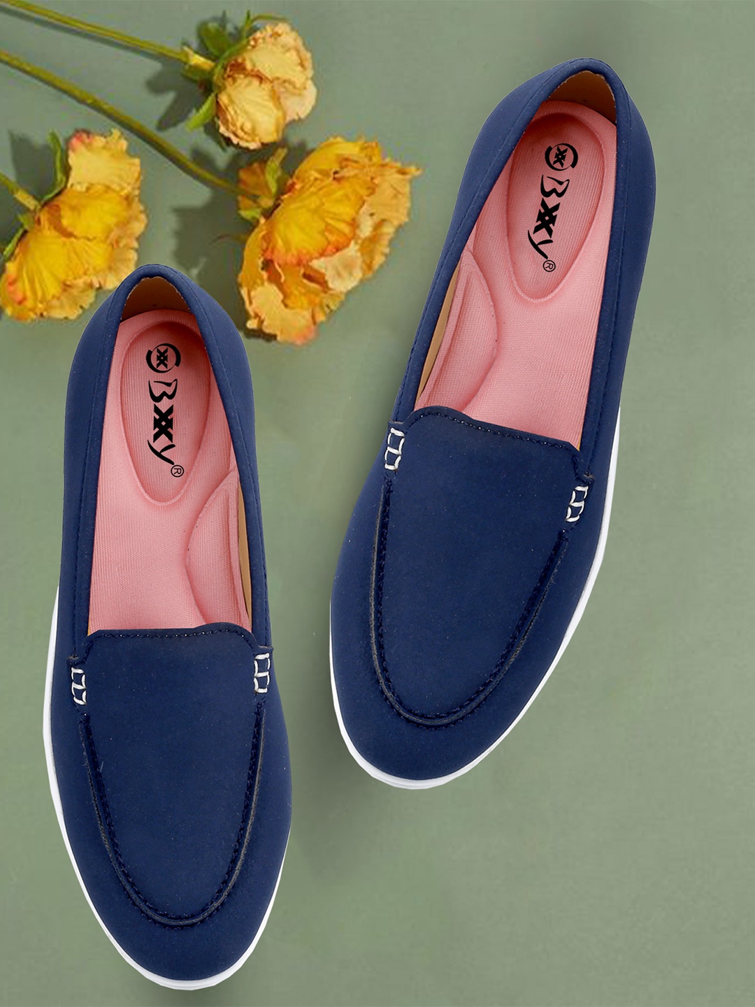 

Bxxy Women Suede Slip-ons PU Loafers, Navy blue