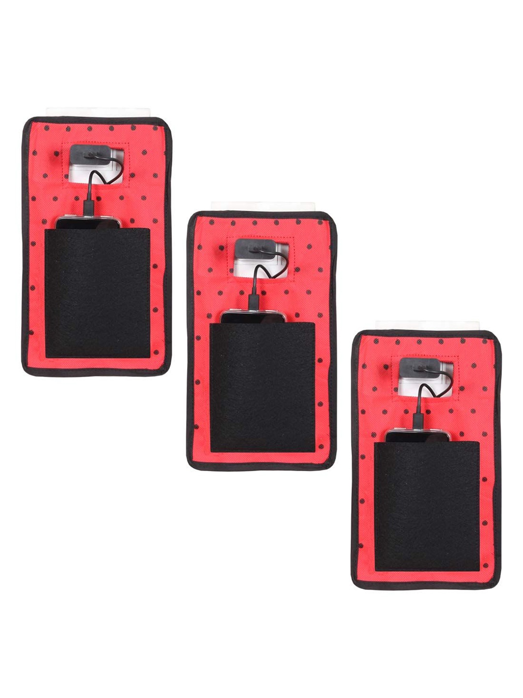 

prettykrafts Black & Black 3 Pieces Printed Reusable Mobile Carrying Bag Organisers