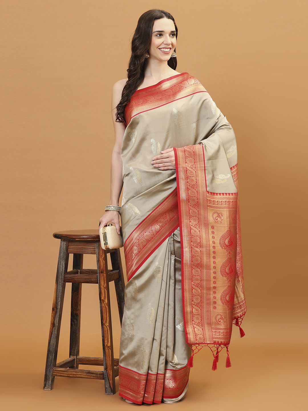 

Meena Bazaar Woven Design Zari Art Silk Saree, Grey