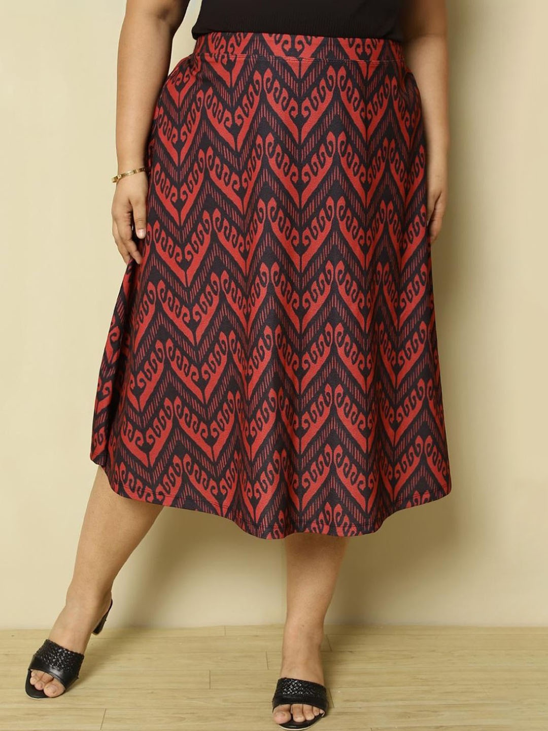 

Amydus Printed A-Line Women Midi Skirt, Red