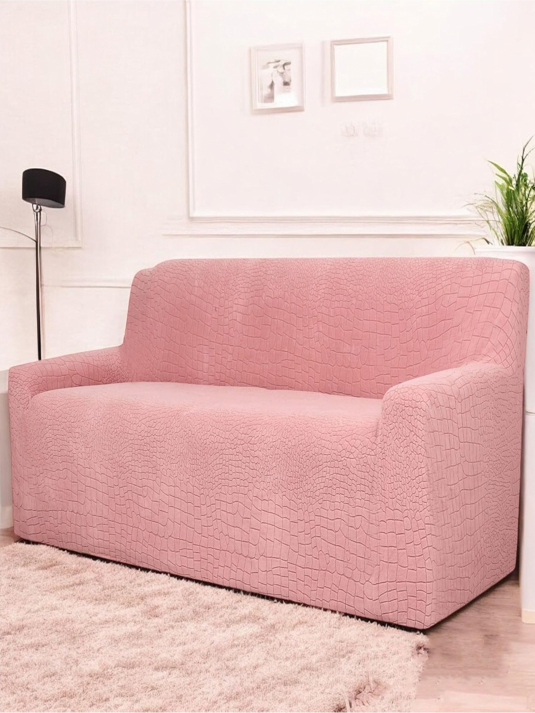 

HOUSE OF QUIRK Universal Pink Self Design Jacquard Sofa Cover
