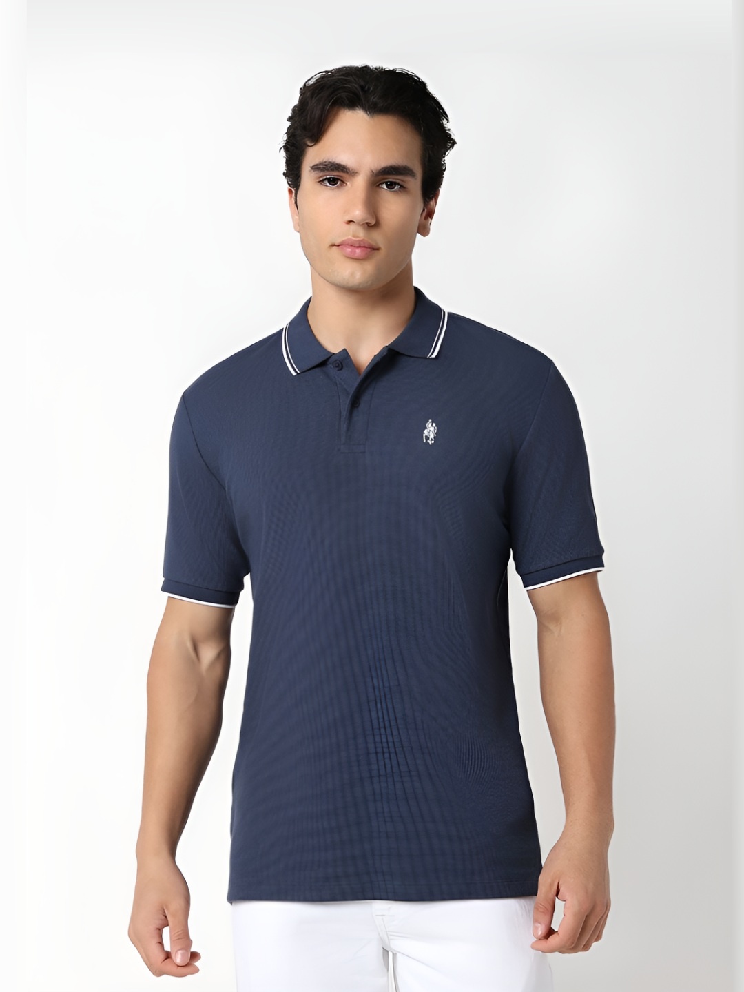 

R&B Men Solid Polo Collar Cotton T-shirt, Blue