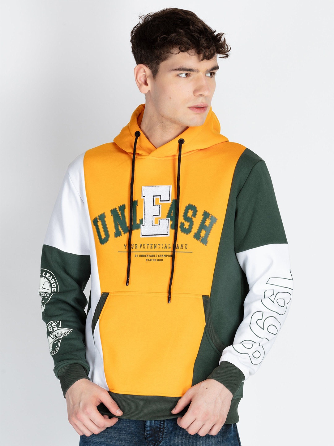 

Status Quo Men Colourblocked Hooded Sweatshirt, Yellow