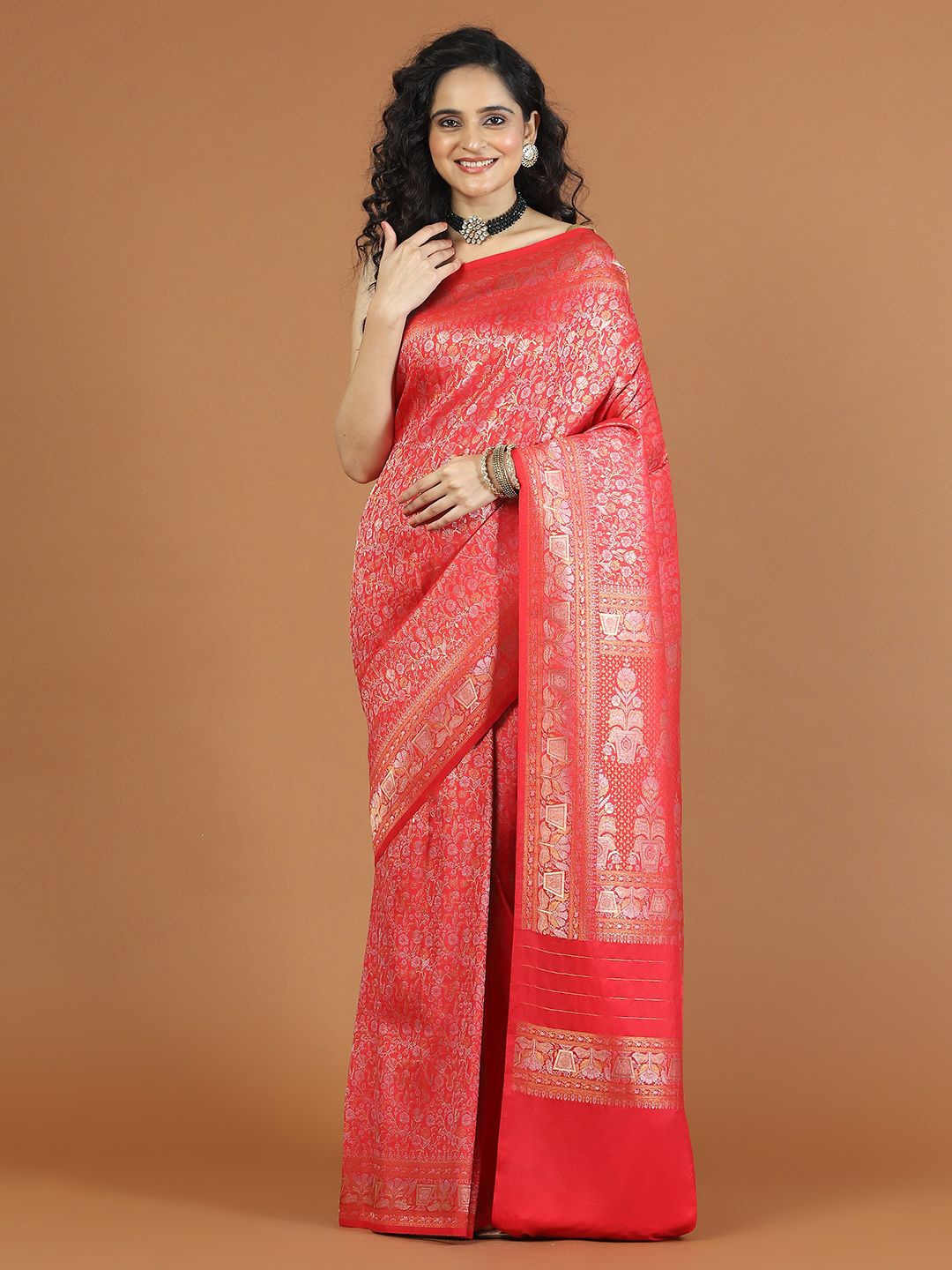 

Meena Bazaar Woven Design Zari Art Silk Saree, Peach