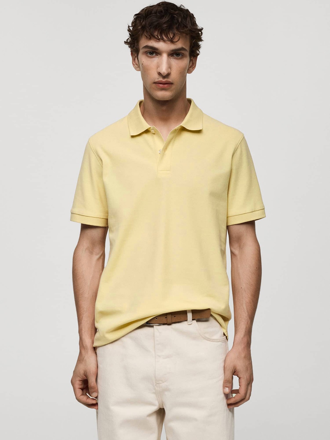 

MANGO MAN Pure Cotton Polo Collar T-shirt, Yellow