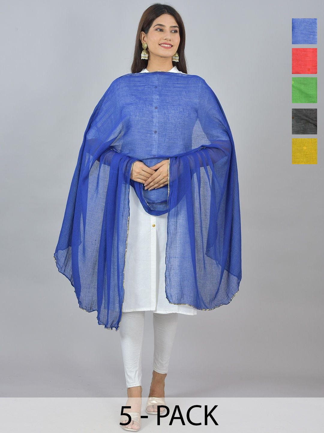 

LA FEMINAE Pack of 5 Pure Cotton Dupattas, Blue