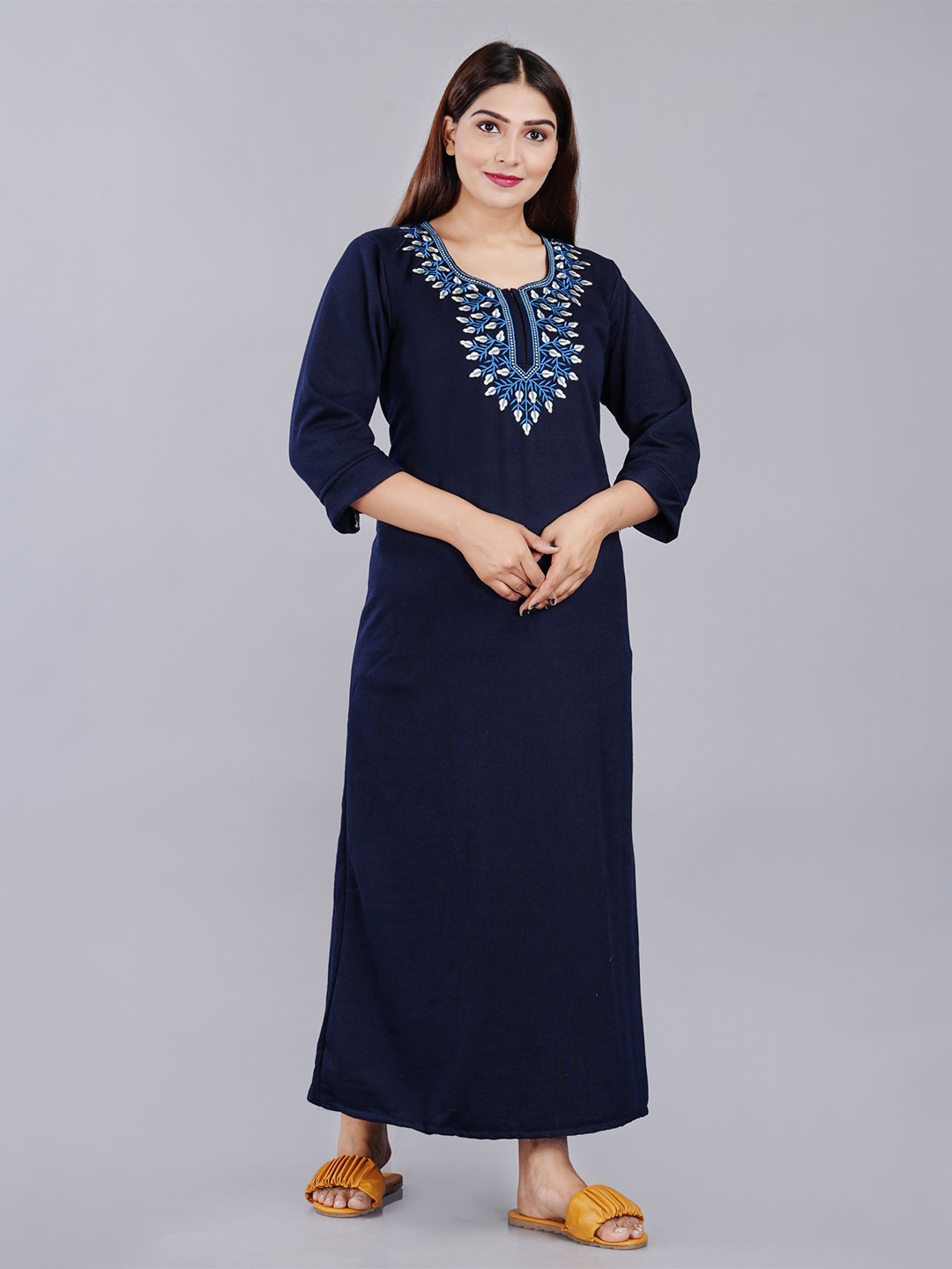 

GORDHAN Embroidered Maxi Nightdress, Navy blue