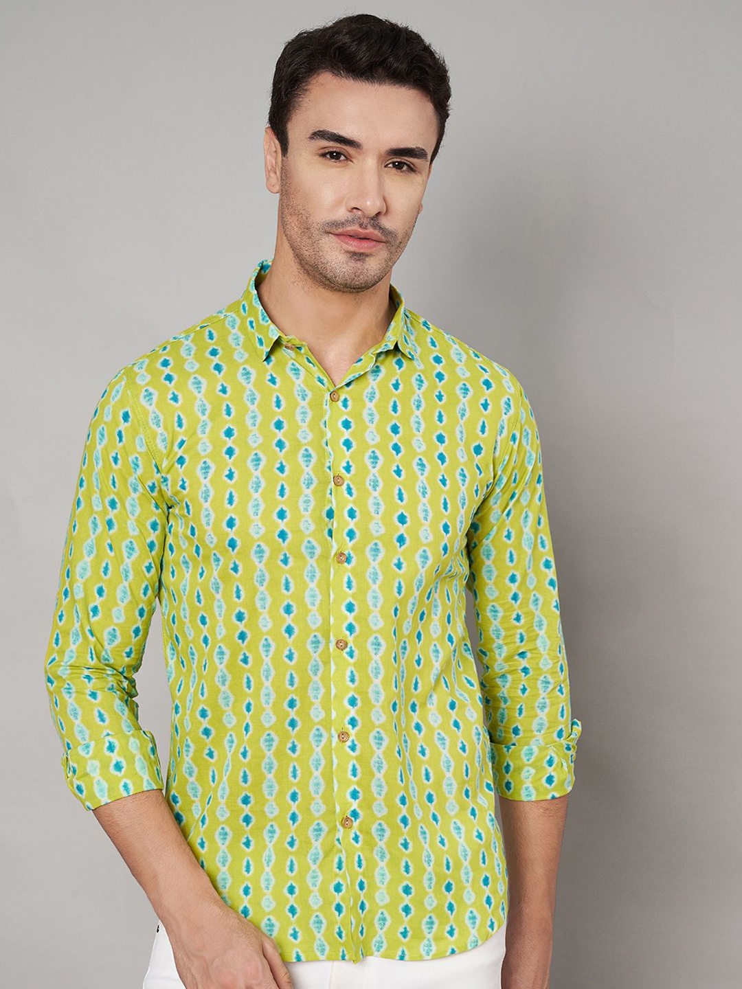 

KALINI Men Classic Opaque Printed Casual Shirt, Lime green